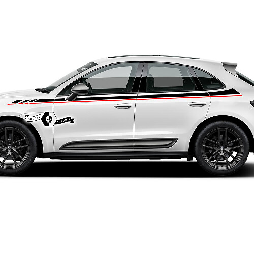 2x Porsche 2023 Porsche Macan T1 Side Dual Stripes Doors Up Top Aufkleber Aufkleber 2 Farben
