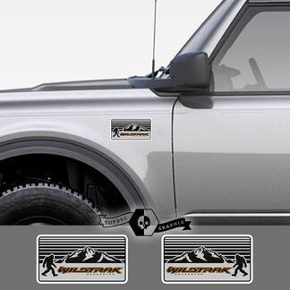 2 neue Ford Bronco Wildtrak Mountains Aufkleber Vinyl Emblem Sasquatch Logo grau Aufkleber Streifen für Ford Bronco
