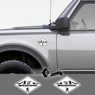 2 neue Ford Bronco Wildtrak Mountain Aufkleber Vinyl Emblem Sasquatch Logo weiß Aufkleber Streifen für Ford Bronco
