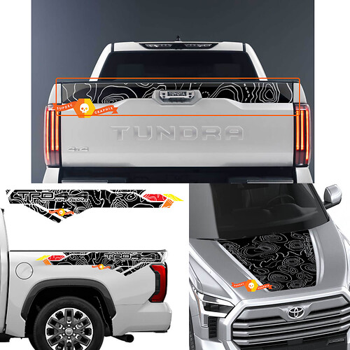 Topografische Karte für Motorhaube, Heckklappe, TRD 4X4 Off Road Aufkleber für Toyota Tundra XK70 ab 2021, Aufklebergrafik
