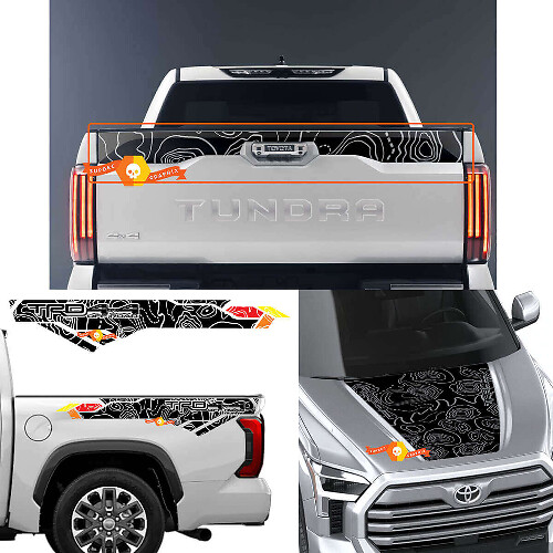 Topografische Karte Motorhauben-Heckklappen- und Ladeflächen-Seiten-Vinyl-Aufkleberset für Toyota Tundra XK70 2021+