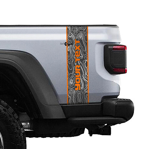 Individuelle Schriftzug Topografische Karte Rückseite Streifen Vinyl Grafiken 3 Farben für Jeep Gladiator