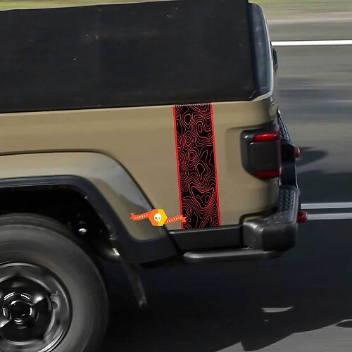 Jeep Gladiator Logo Topografische Karte Rückseite Mojave Stripe Vinyl Graphics 2 Farben
