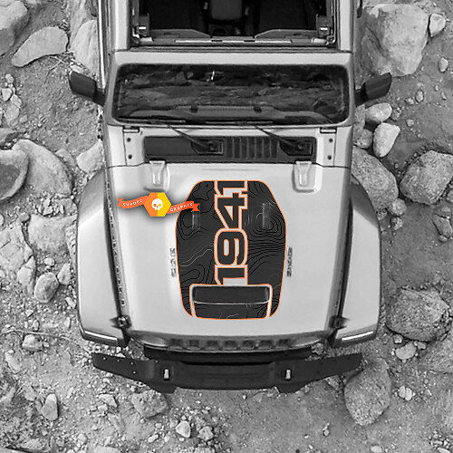 Motorhaube für 2021 2022 2023 Jeep 1941Topographic Map Edition Wrangler Rubicon Aufkleber Grafik Vinyl SupDec Design
