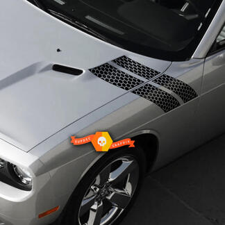 Paar Dodge Challenger Hood Fender Side Hash Marks Stripe Up Honeycomb Racing Stripes Aufkleber für 2009–2014

