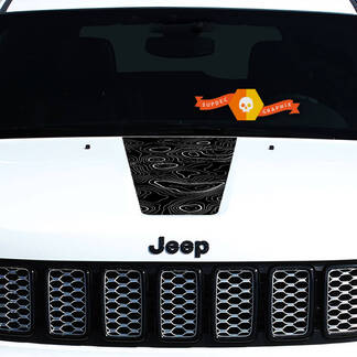 2011–2018 Jeep Grand Cherokee Front Hood Graphic Decal Blackout Topographic Map Blackout
