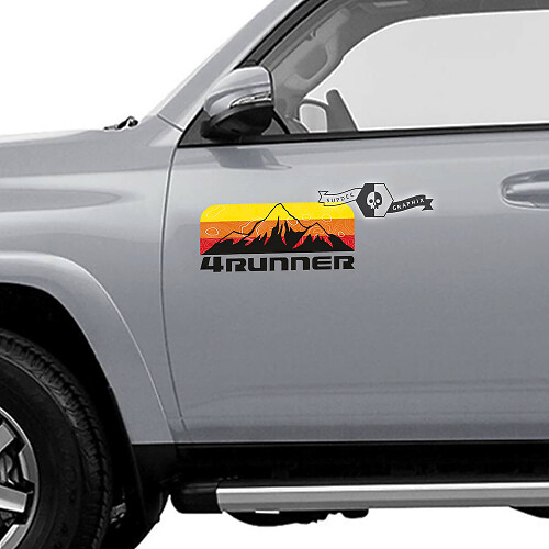 Paar 4Runner 2023 Seitentüren Old School Sunset Vinyl Mountains Aufkleber Aufkleber für Toyota 4Runner TRD
