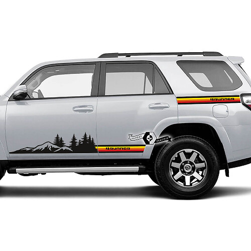 Paar 4Runner 2023 Seitentür Old School Sonnenuntergang Vinyl Berge Wald Aufkleber Streifen Bettaufkleber für Toyota 4Runner TRD
