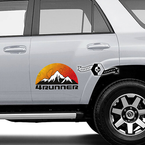 Paar 4Runner 2023 Seitentür Old School Sonnenuntergang Vinyl Berge Wald Aufkleber Aufkleber für Toyota 4Runner TRD Farben
