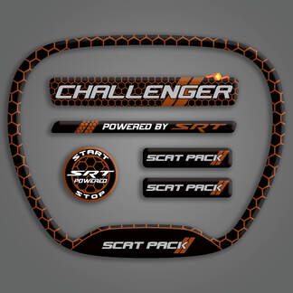 Satz Challenger SRT Scat Pack Honeycomb Orange Lenkradzierring-Emblem, gewölbter Aufkleber, Charger Dodge Scatpack
