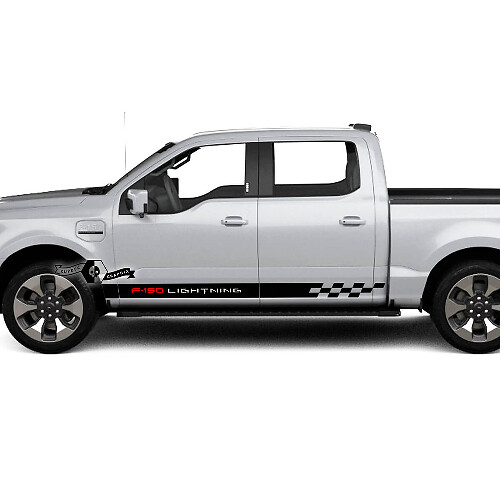 Paar Ford F-150 Lightning 2022 2023 Rocker Panel Schachbrett Flaggen Streifen Karosserie Türen Aufkleber Seitenaufkleber Grafiken Vinyl
