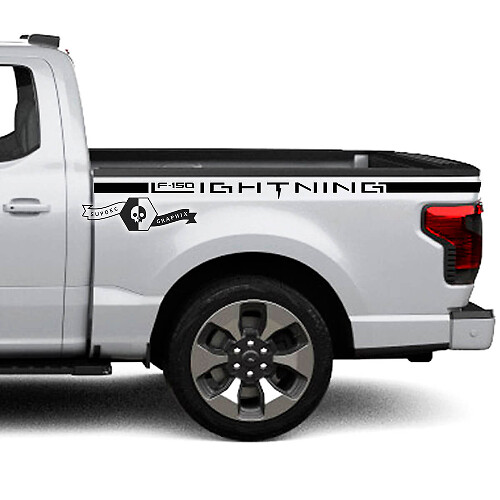Paar Ford F-150 Lightning 2022 2023 Kotflügel, Bettlinien, Streifen, Karosserieaufkleber, Seitenaufkleber, Grafik, Vinyl, Supdec-Design
