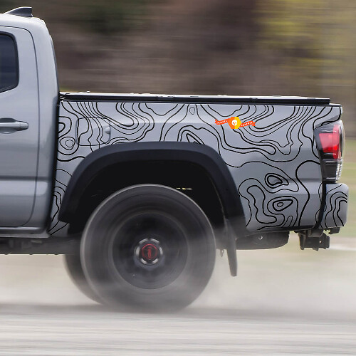 2x Bed Area Toyota Tacoma Topografische Karte Kontur Topo Wrap Vinyl Aufkleber Grafikaufkleber

