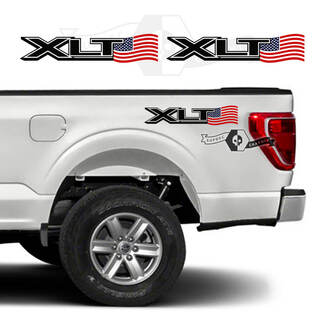 Paar Ford F-150 XLT 2023 Farbe USA Flagge Bett Logo Grafiken Seitenaufkleber Aufkleber
