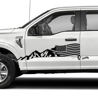 Paar Ford F-150 XLT 2023 USA Flagge Türen Berge Grafiken Seitenaufkleber Aufkleber
