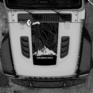 Motorhaube Jeep RUBICON Wrangler JL Vinyl Topografische Karte Berge 2018 + Up Banner Aufkleber Aufkleber Grafiken
