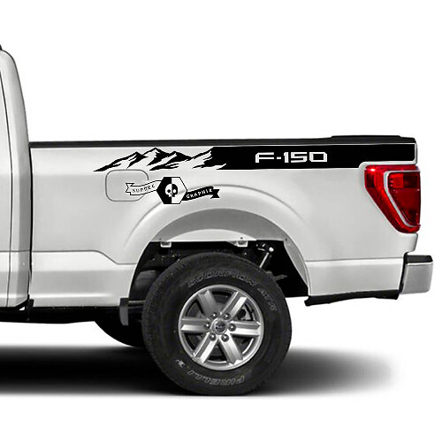 Paar Ford F-150 XLT Bed Mountains Stripe F-150 Logo Graphics Side Decals Aufkleber
