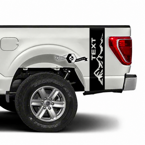 TEXT Vertikale Bergbett-Streifen Paar Bettseitiger Vinylaufkleber für Ford F-150