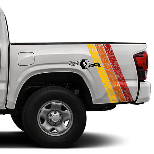 Paar dreifarbige Old School SunSet Topografische Karte Toyota Tacoma SR5 TRD Streifen seitliche Vinyl-Aufkleber
