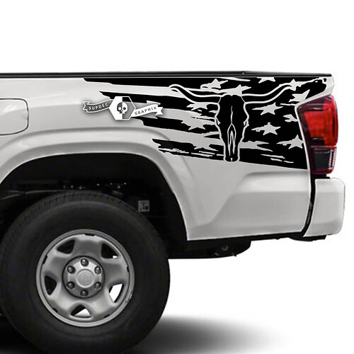 USA Flag Bullen-Schädel Seiten Vinyl Aufkleber für Toyota Tacoma