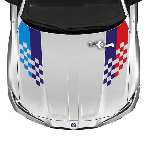 M Farben Schachbrett-Motorhauben-Vinylaufkleber-Design für BMW M3 M4 G80 G82 G83