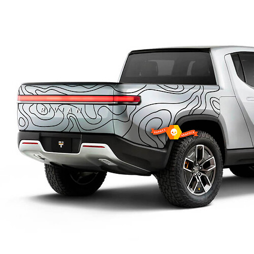 Topografische Kartenstreifen Rückseitiger Vinyl-Aufkleber für Rivian R1T