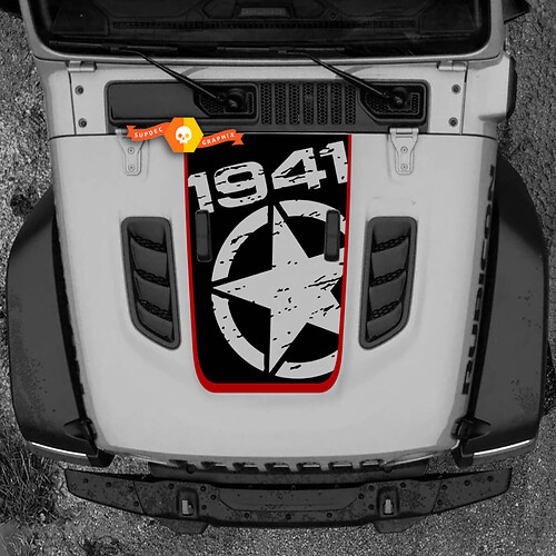 Paar Jeep 1941 Wrangler Distressed Star Black Ops Oscar Mike Hood Vinyl-Aufkleber
