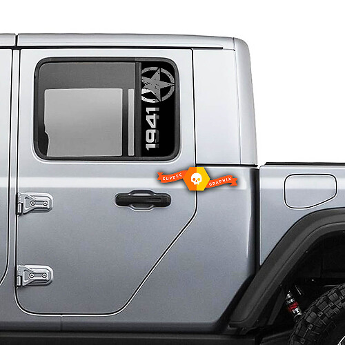 2x Jeep 1941 Window Star Destroyed Gladiator Wrangler Doors Vinyl Sticker Decal
