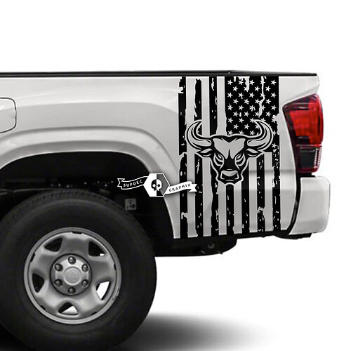 Zerstörtes USA-Flagge Stierkopf Nachttisch Vinyl-Aufkleber für Toyota Tacoma