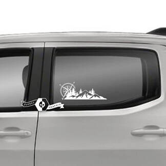 Paar Toyota Tacoma SR5 Türen Fenster Berge Wälder Kompass Logo Line Vinyl Aufkleber Grafikaufkleber
