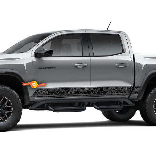 Paar Chevrolet Colorado Seitenschwellerstreifen, topografische Karte, Topo-Türen, Vinyl-Aufkleber
