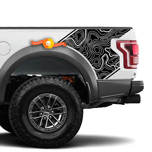 Paar Musclecar truck power truck Topographic Map Side Bed Graphics Aufkleber Aufkleber
