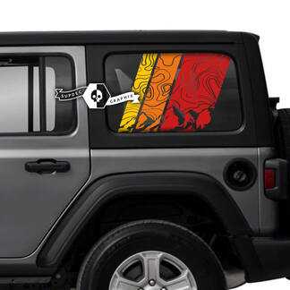Paar Jeep Wrangler Unlimited Türen, Fenster, Seite, Sonnenuntergang, topografische Karte, Vinyl-Aufkleber, 3 Farben
