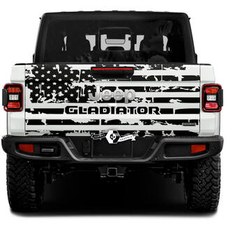 Heckklappen-Gladiator mit Distressed-Wrap-Vinylaufklebern mit USA-Flagge für Jeep Gladiator

