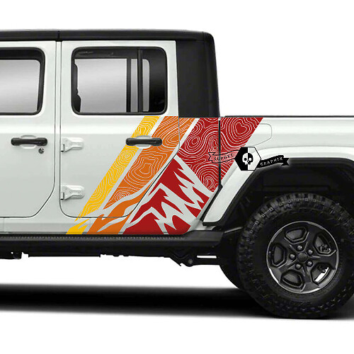 Berge & topografische Karte Seiten Vintage Streifen Vinyl Aufkleber Set für Jeep Gladiator