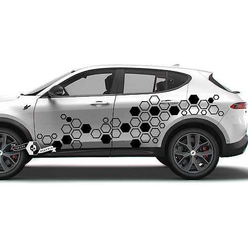 Paar Dodge Hornet-Türen, Seitenstreifen, Spritzschutz, Schlamm, Kotflügel, Waben-Logo, Vinyl-Aufkleber
