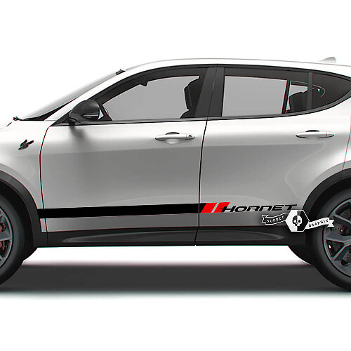 Paar Dodge Hornet-Türen-Seitenstreifen, Rocker-Panel, Hornet-Logo, Vinyl-Aufkleber, 2 Farben
