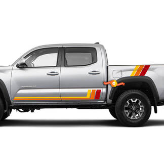 Paar dreifarbige Old School SunSet Toyota Tacoma Doors TRD Stripes Side Vinyl Aufkleber Aufkleber
