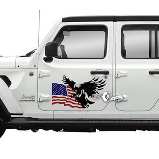 Paar Jeep Gladiator Seitentüraufkleber mit USA-Flagge, Weißkopfseeadler, Vinyl-Grafikstreifen
