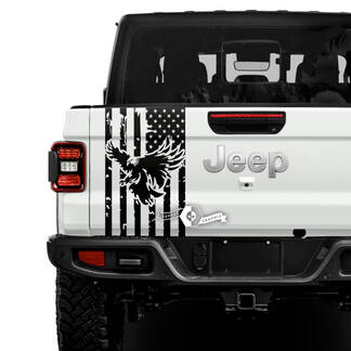 Jeep Gladiator, USA-Flagge, zerstörter Weißkopfseeadler, Vinyl-Grafik, Heckklappen-Vinyl-Aufkleber
