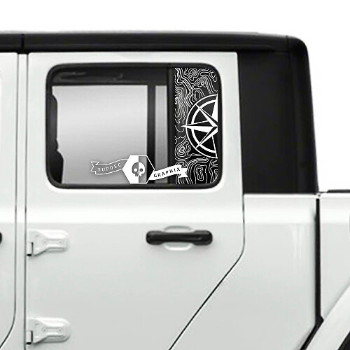 Paar Aufkleber für Jeep Gladiator, Seitentür, Fenster, Kompass, topografische Karte, Vinyl-Grafikstreifen
