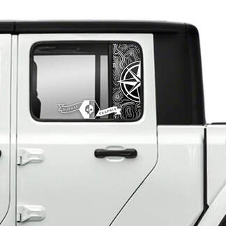Paar Jeep Gladiator Seitentür-Fenster-Kompass, topografische Karte, Vinyl-Grafikstreifen
