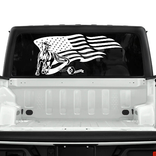 Jeep Gladiator Heckscheibenflagge USA Pferd Aufkleber Aufkleber Vinyl Grafik Streifen
