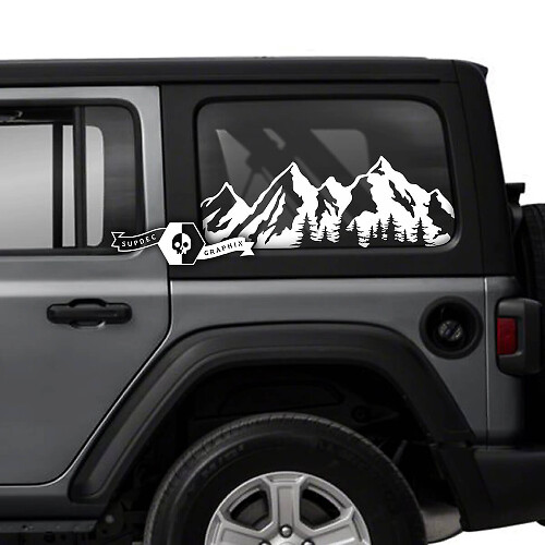 Paar Aufkleber für Jeep Wrangler Unlimited, Seitentür, Fenster, Berge, Wald, Vinyl-Grafiken
