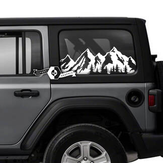 Paar Jeep Wrangler Unlimited Seitentürfenster Berge Wald Aufkleber Trim Vinyl Graphics
