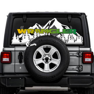 Jeep Wrangler Unlimited Heckfenster-Berge-Wald-Aufkleber, Vinyl-Grafiken
