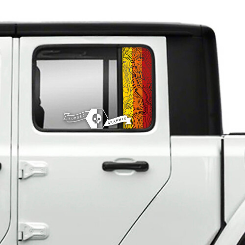 Paar Aufkleber für Jeep Gladiator-Türen, Fenster, topografische Karte, Vintage-Stil, klassische Farben, Vinyl-Grafik mit Farbverlauf
