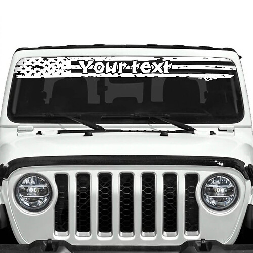 Benutzerdefinierter Text USA-Flagge Zerstörtes Logo Windschutzscheiben Vinylaufkleber für Jeep Gladiator