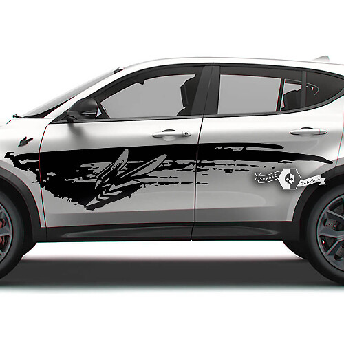 Paar Dodge Hornet Doors Side Stripes Wrap Mud Logo Dazzle Paint Destroyed Vinyl Aufkleber Aufkleber
