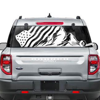 Ford Bronco Heckscheiben-Grafikaufkleber mit USA-Flagge, zerstörten Streifen
